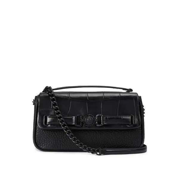 Leather Flap Shoulder Bag with Gunmetal Hardware