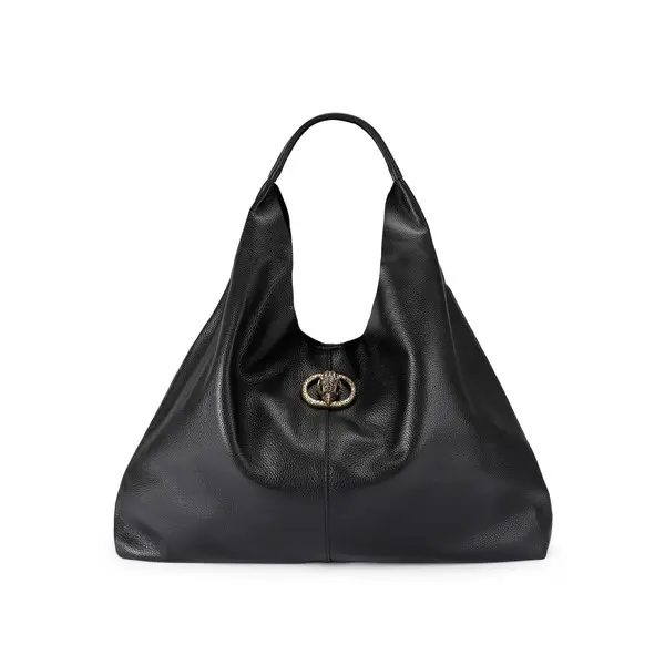 Leather Slouch Hobo Bag with Circular Gold Eagle Hardware