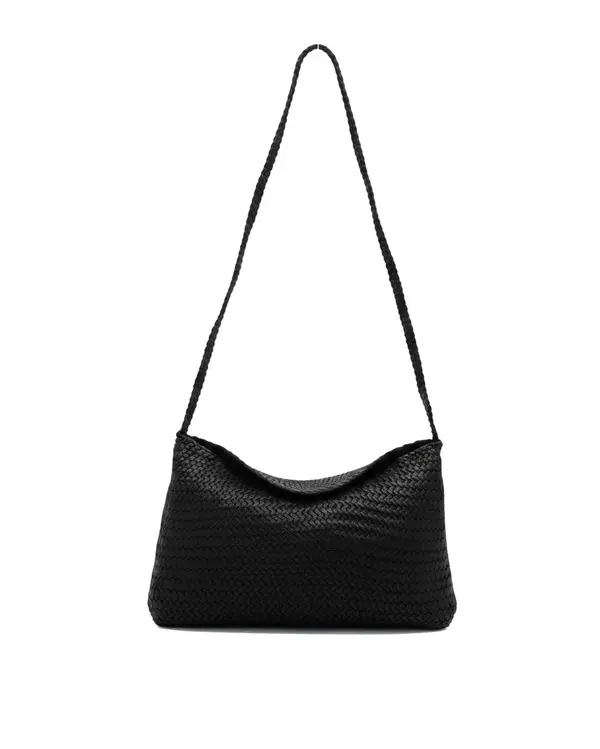 Handwoven Leather Black Baguette Shoulder Bag
