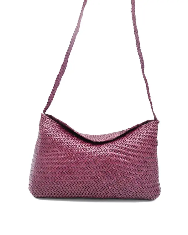 Handwoven Leather Black Baguette Shoulder Bag