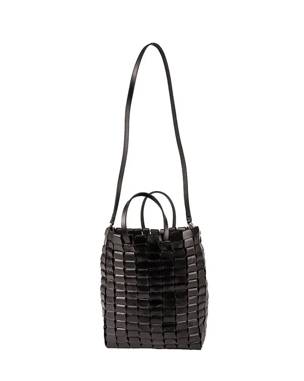 Structured Square Woven Leather Tote Bag