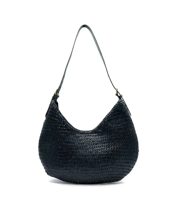 Curved Woven Leather Shoulder Bag