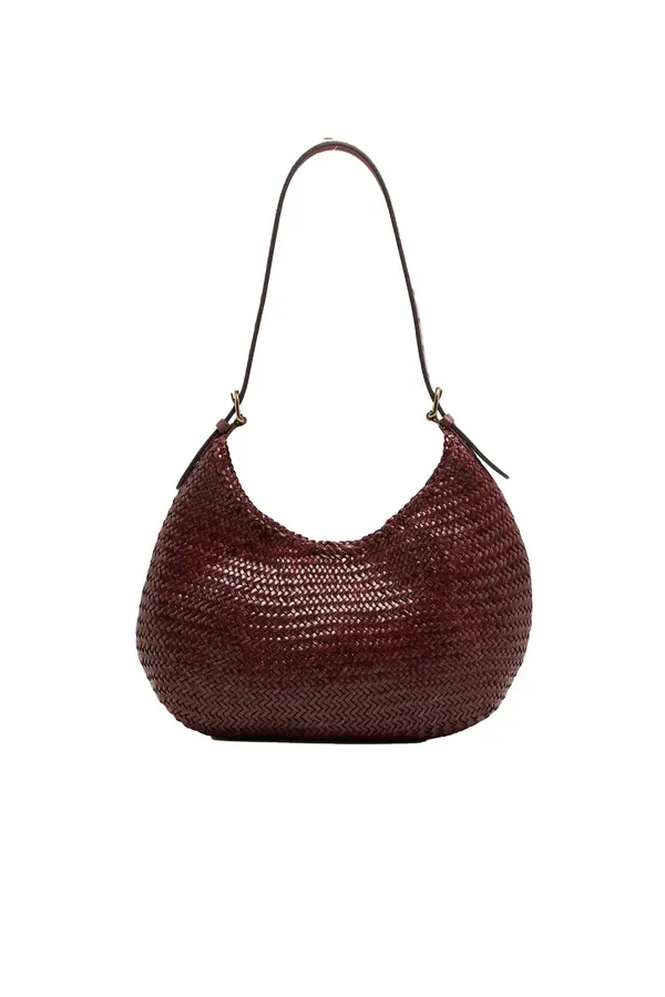 Curved Woven Leather Shoulder Bag