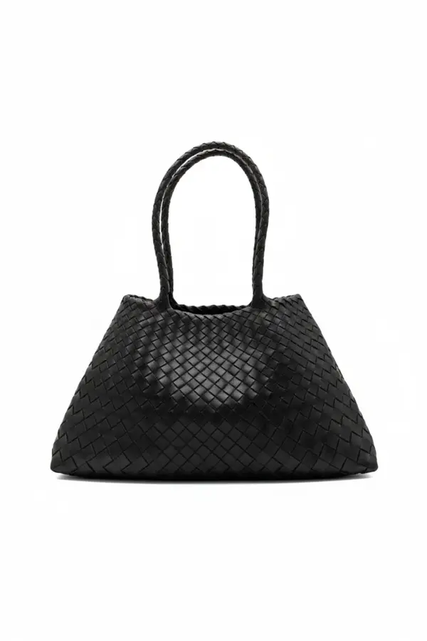 Woven Leather Basket Tote Bag