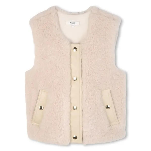 Faux Shearling Sleeveless Jacket - Junior