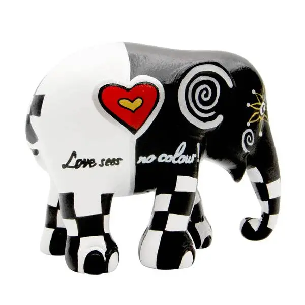 Elephant Statue Love Sees no Colour 10cm Image