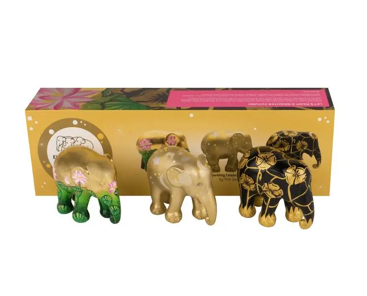 Pack of 3 - Elephant Statue Golden Delight 3x7 (7cm)