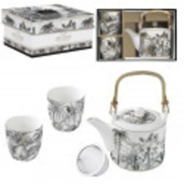 Porc.Teapot 600 Ml With Metal Infuser And 2 Cups 160 Ml