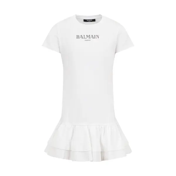 Short-Sleeve Logo Dress with Ruffled Hem