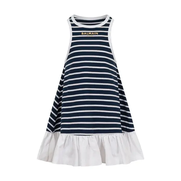 Striped Cotton Jersey Flounce Dress