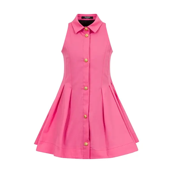 Button-Down Pleated Mini Sleeveless Dress