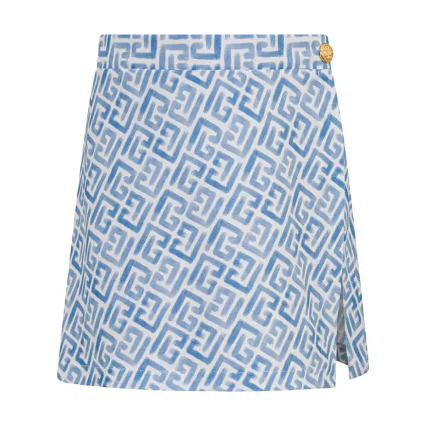 Monogram Print Mini Skirt with Side Slit