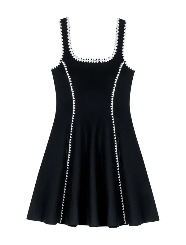 Short Dress With Topstitch Details Black