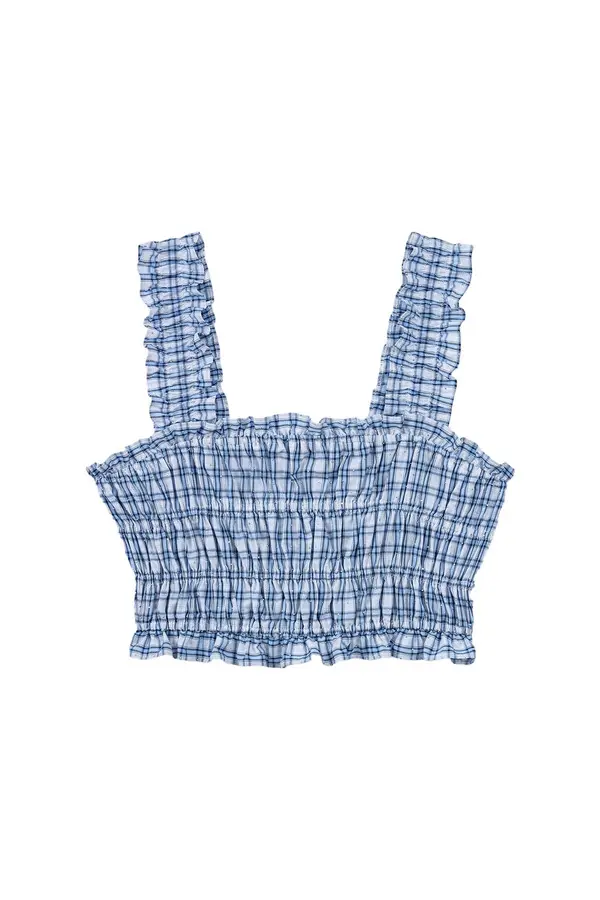 Gingham Ruffled Strap Smocked Tube Top
