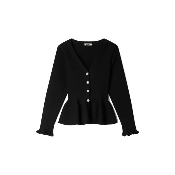 V-neck Textured Knit Peplum Cardigan