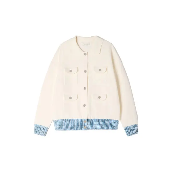 Oversized Bouclé Cardigan with Denim Details