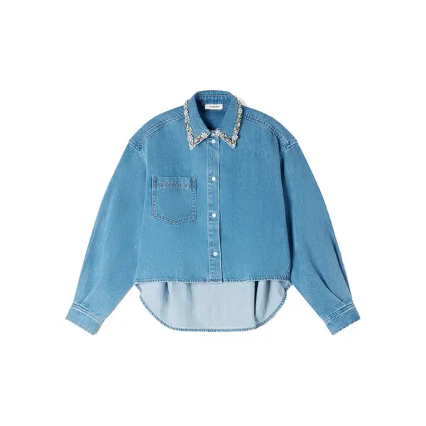 Long Sleeves Denim Shirt with Rhinestones