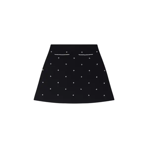Rhinestone Embroidered Knit Skirt Image