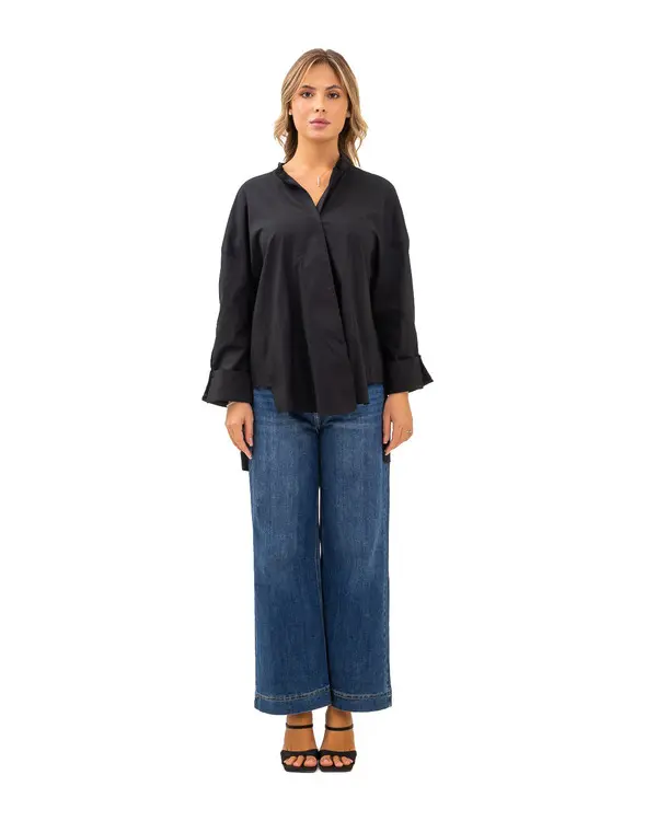 Loose Fit Shirt with Band Collar