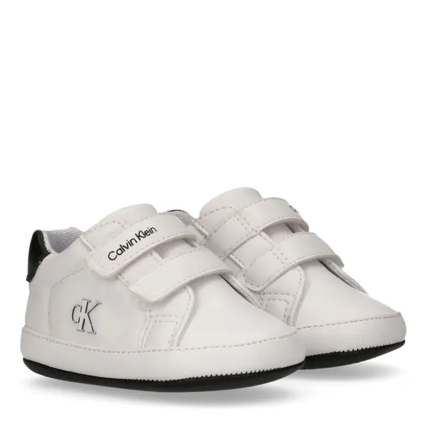 White & Black Logo Soft Velcro Sneakers for Babies