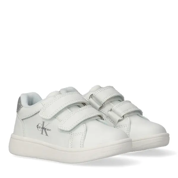 Grey Logo Velcro Sneakers with Glittery Heel