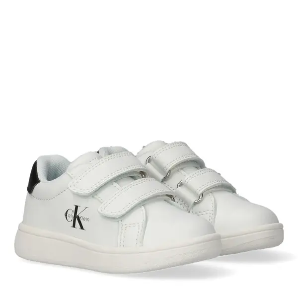 White & Black Logo  Velcro Sneakers