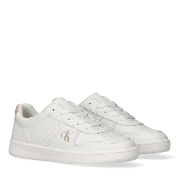 Low Cut Lace Up Leather Sneakers with Beige Logo