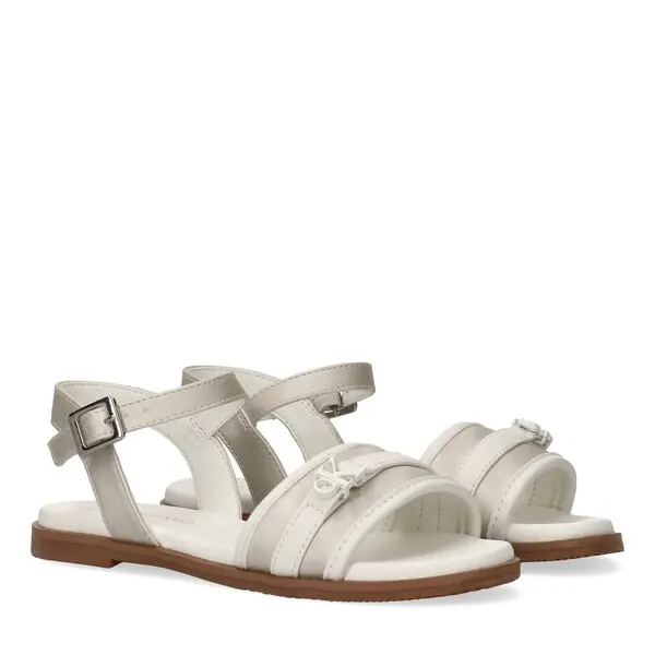 Adjustable Buckle Sandals with White Satin Detail and Logo