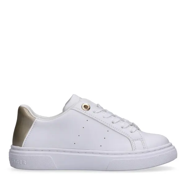 Lace-Up Sneakers With Gold Heel Tab And Logo Lace Charm