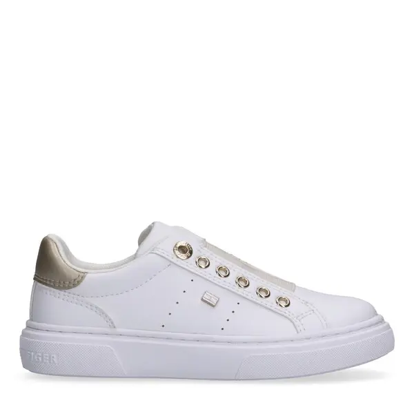 White & Gold Slip-On Trainers