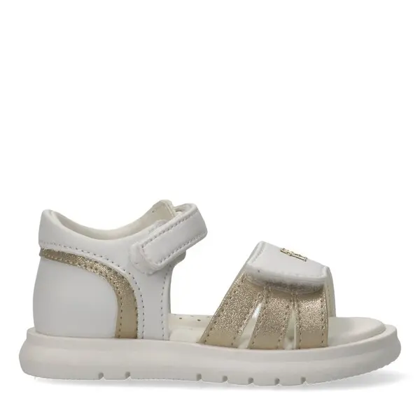 Sandals With Metallic Gold Accents And Velcro Straps