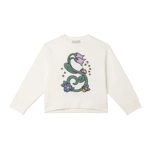 Off-White Long Sleeve Sweatshirt with Floral "S" Embroidery