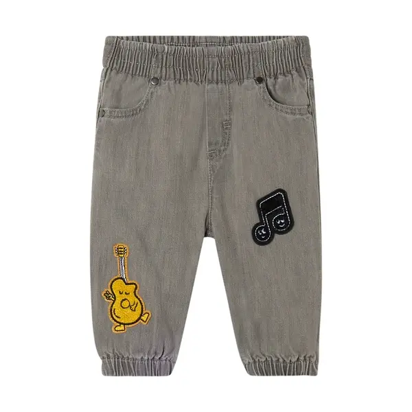 Comfortable Elastic Waist jeans with Fun Music Embroidery