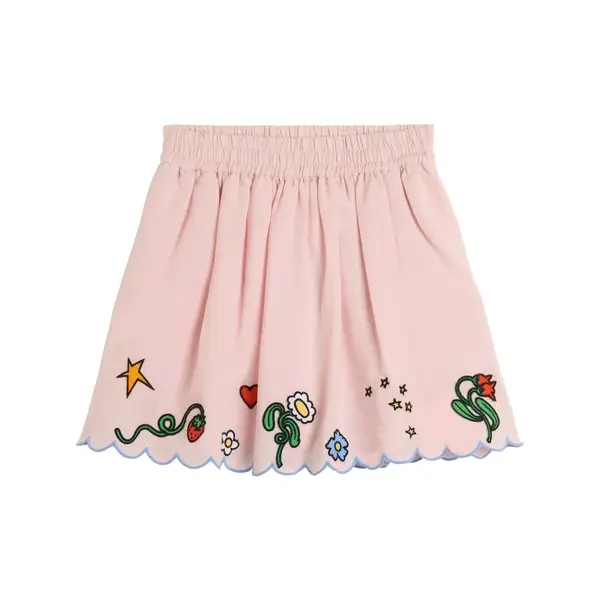 Cotton Skirt with Floral and Strawberry Patches