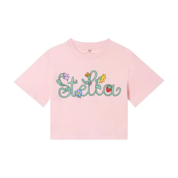 Short Sleeve T-Shirt with Flower & Strawberry Graphic