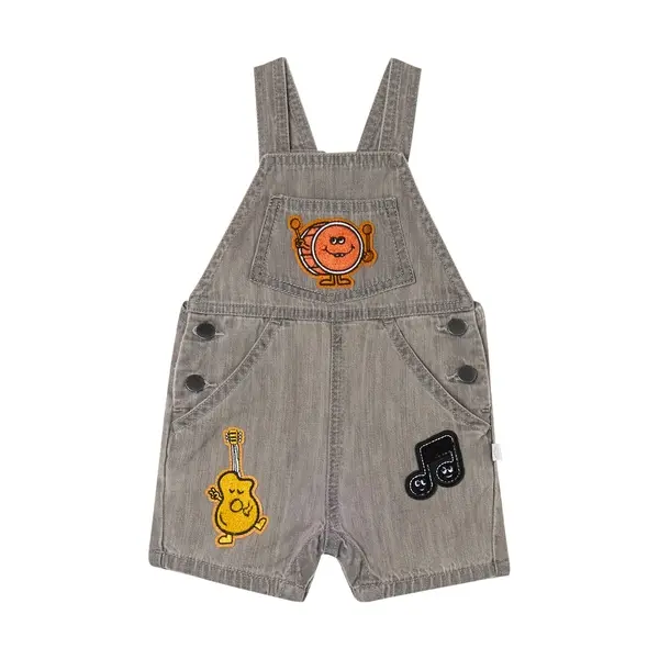 Kids Baby Boy Wash Denim Overalls with Guitar and Drum Graphics