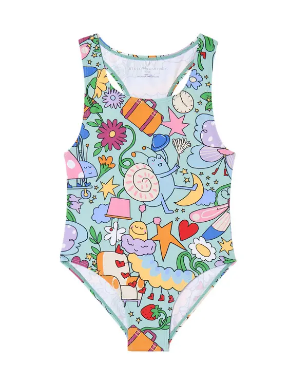 Teal Adventure Character One-Piece Swimsuit
