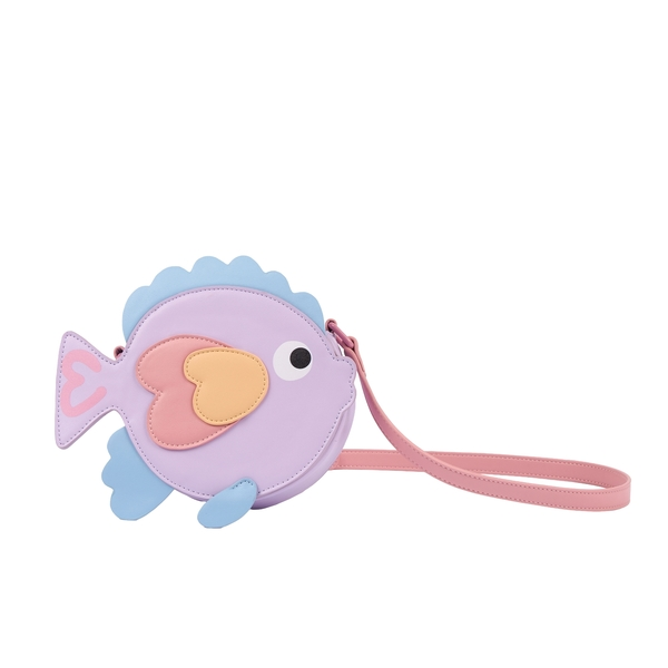 Kids Girls Pastel Fish-Shaped Crossbody Bag with Heart Detail