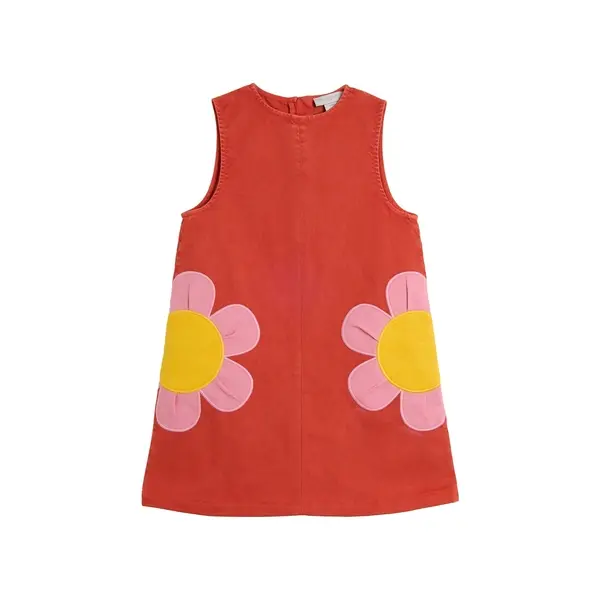 Sleeveless Dress with Large Pink and Yellow Flower Appliqués