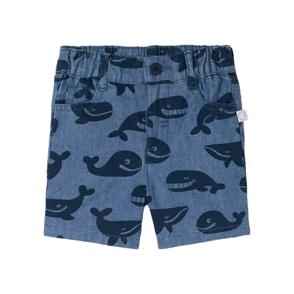 Blue Whale Motif Elasticated Waist Shorts