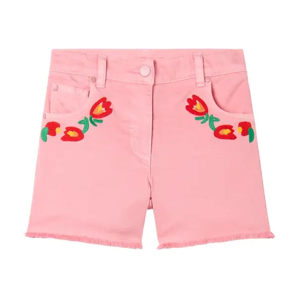 Pink Tulip Embroidered Denim Shorts