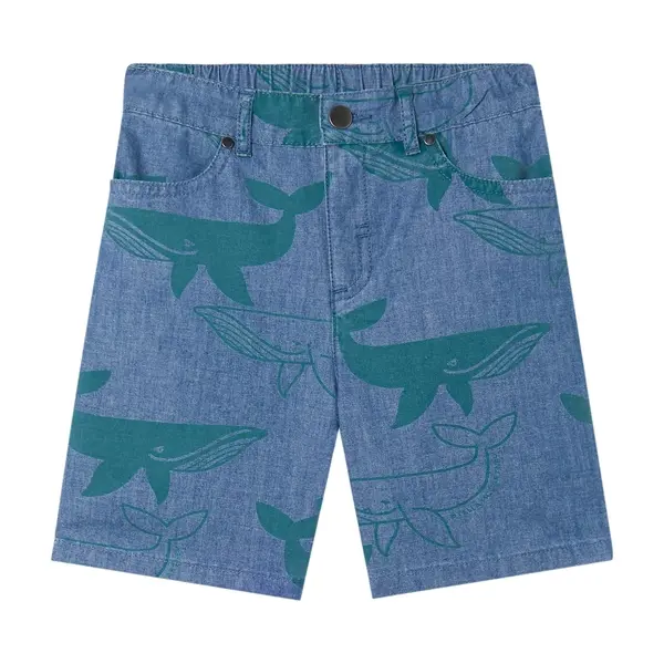 "Deep Sea" Whale Graphic Denim-Look Shorts