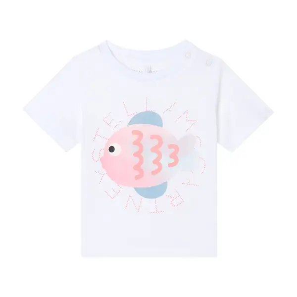 Fish Graphic Short Sleeve T-Shirt with Shoulder Snaps