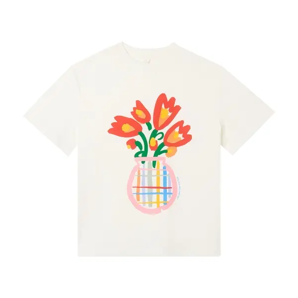 Short Sleeve T-Shirt with Multi-Color Vase & Flower Print