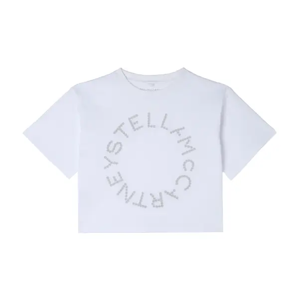 Kids Girls Short Sleeve T-Shirt with Pearl-Effect Studded Logo