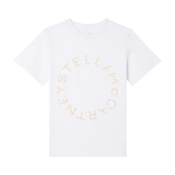 Kids Girls Pastel Floral Stud Circle Logo Short Sleeve T-Shirt