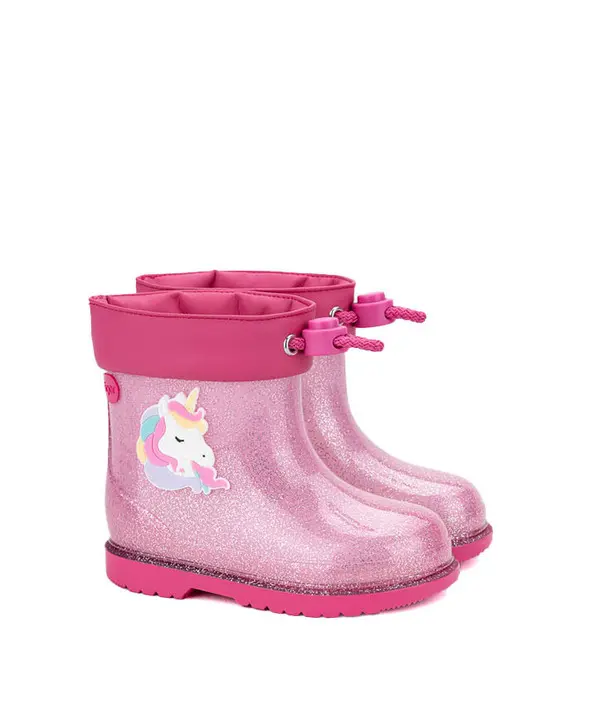 Glitter Unicorn Rain Boots with Adjustable Drawstring Cuff