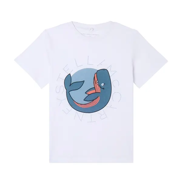 Kids Boys Short Sleeve T-Shirt with Curved Whale & Dotted Logo