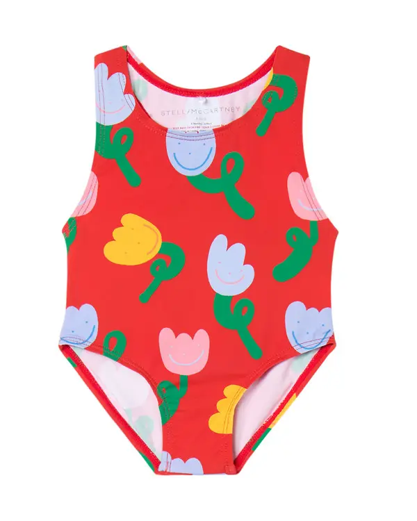 Red Smiley Tulip Print One-Piece Swimsuit