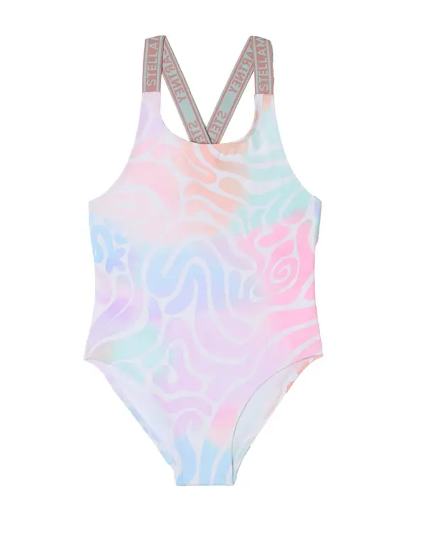 Kids Girls Pastel Marble Print One-Piece Swimsuit